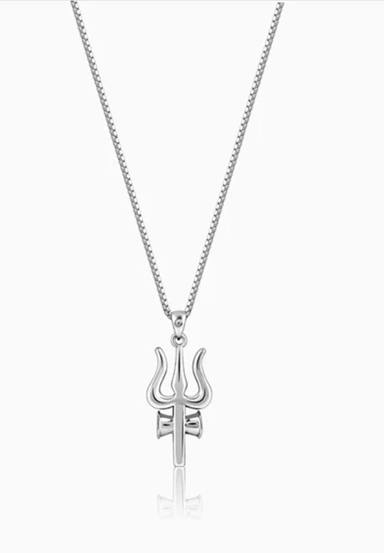 Silver Trident Pendant with Box Chain