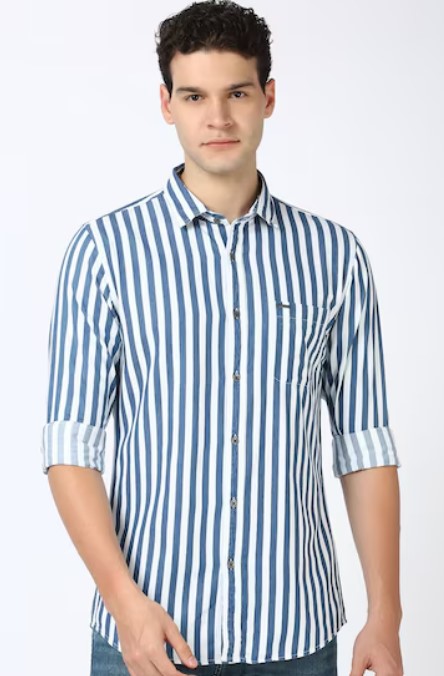 Men Blue Slim Fit Stripe Shirt