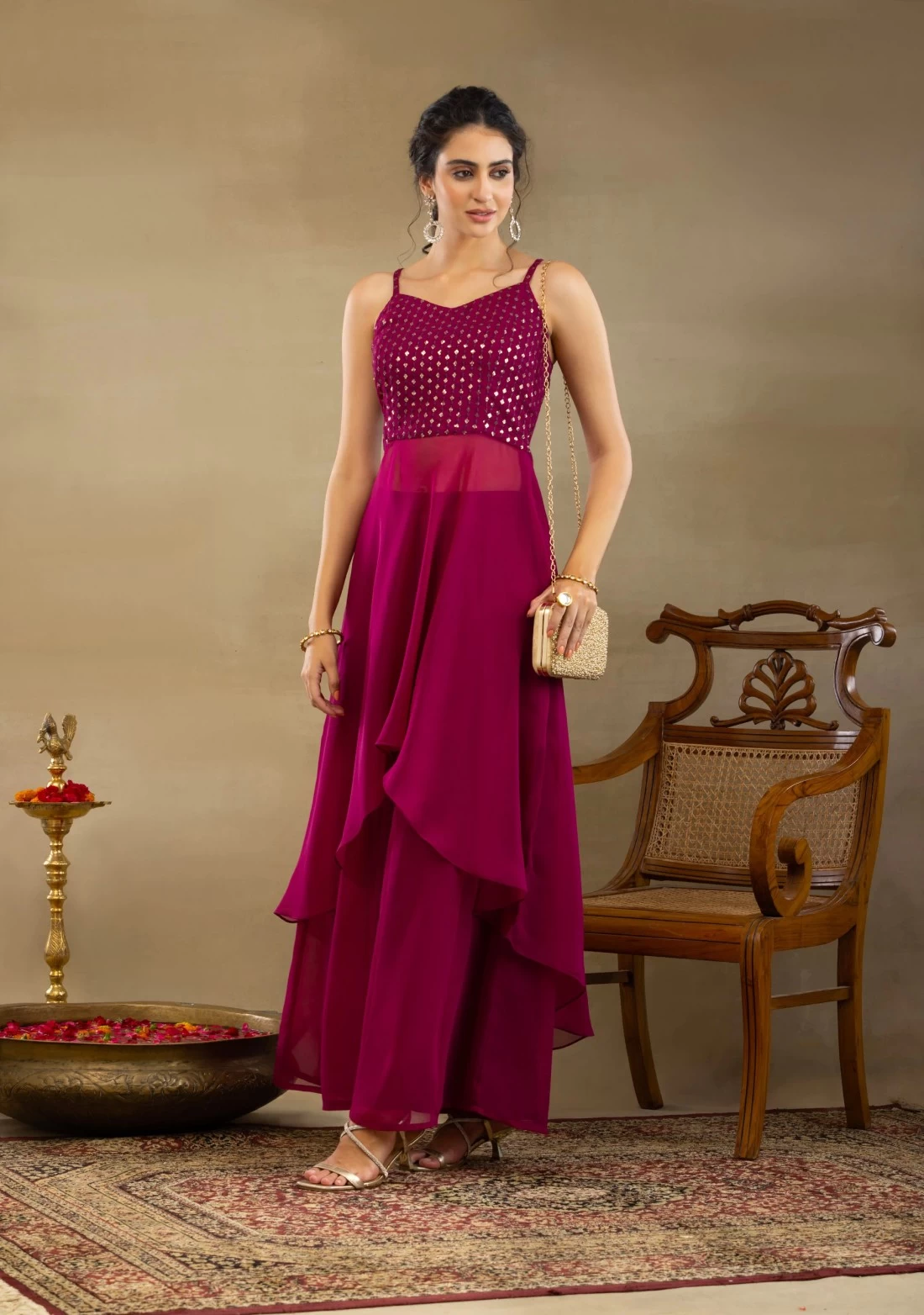 Wine Georgette Kurta Palazzo Set