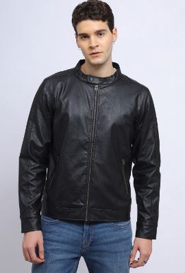 Lee Men Printed Black Regular Fit Jacket