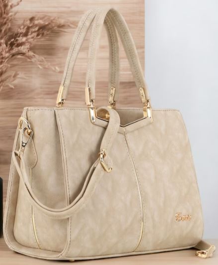 Cream-Coloured PU Structured Handheld Bag