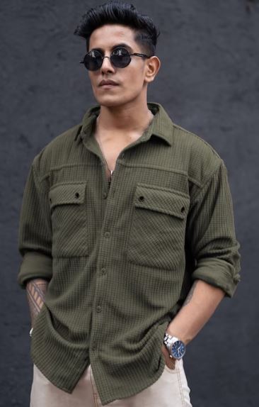 Powerlook Olive Green Casual Shirt