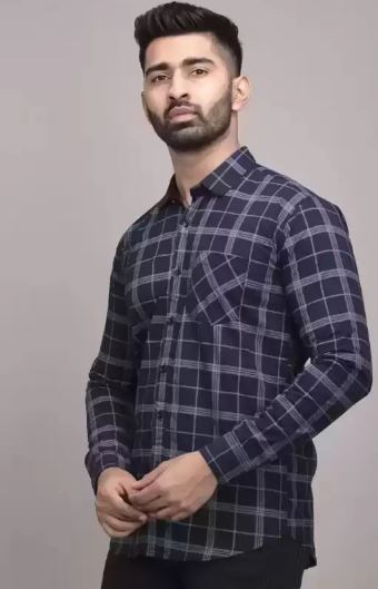 Men Slim Fit Checkered Spread Collar Casual Shirt