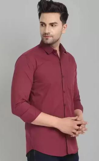 Men Slim Fit Solid Spread Collar Casual Shirt