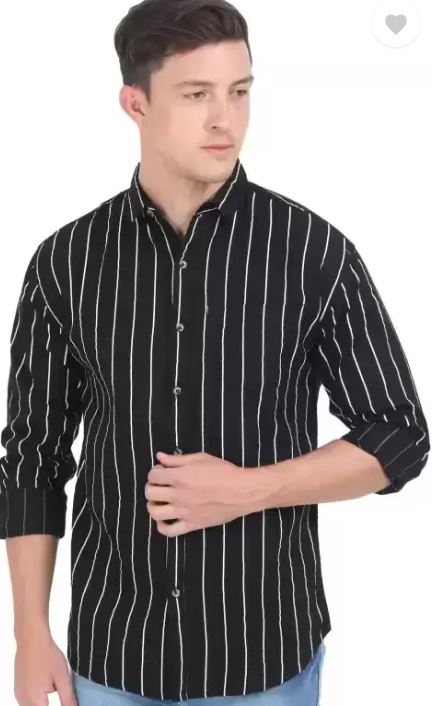 Men Slim Fit Striped Spread Collar Casual Shirt