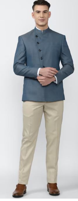 Men Blue Print Slim Fit Wedding Two Piece Suit