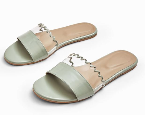 Sage Vinyl Wavy Strap Flats