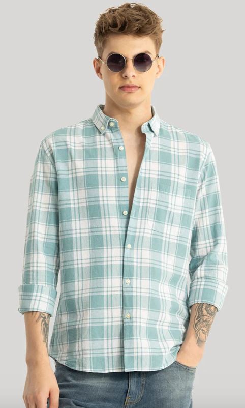 Titan Turquoise Checks Linen Shirt