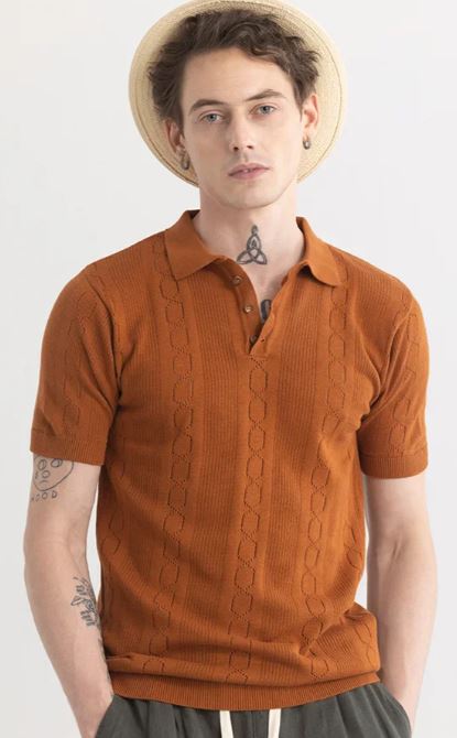 StitchSensei Brown Polo T-Shirt