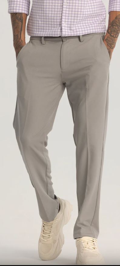 Grey Plain Relaxed Fit Trousers