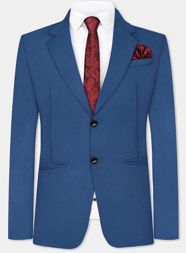 Rhino Blue Solid Wool Blend Single Breasted Blazer