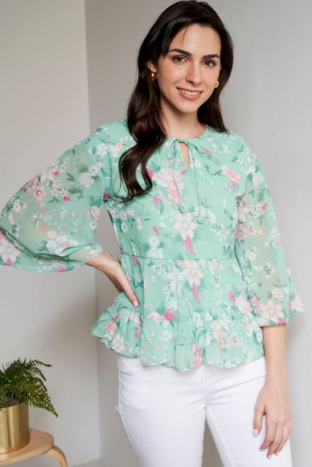 Green Floral Peplum Top