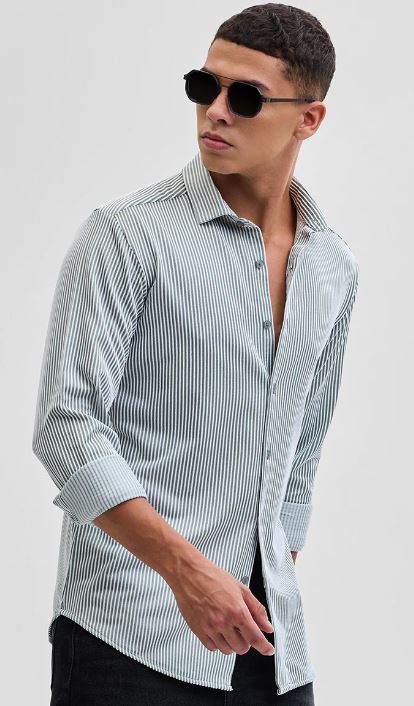 Green Stripes Slim Fit Stretch Shirt