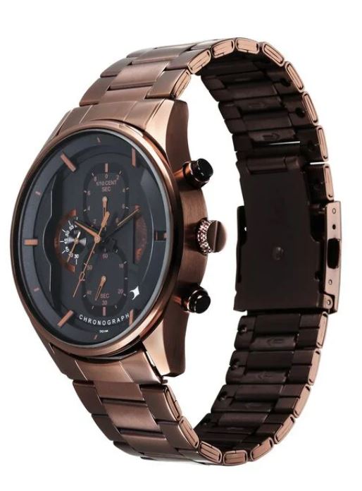 Fastrack Black Dial Brown Metal Strap Watch
