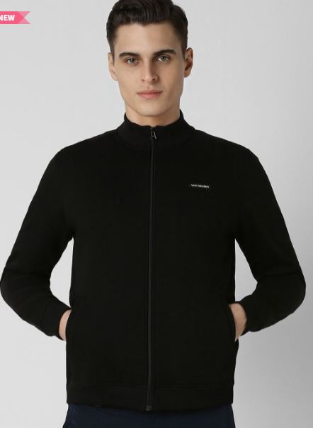 Men Solid Mock Collar Sporty Jacket