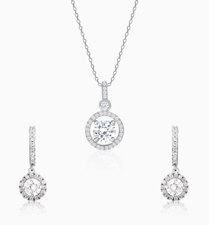Silver Drizzle Drop Set with Link Chain