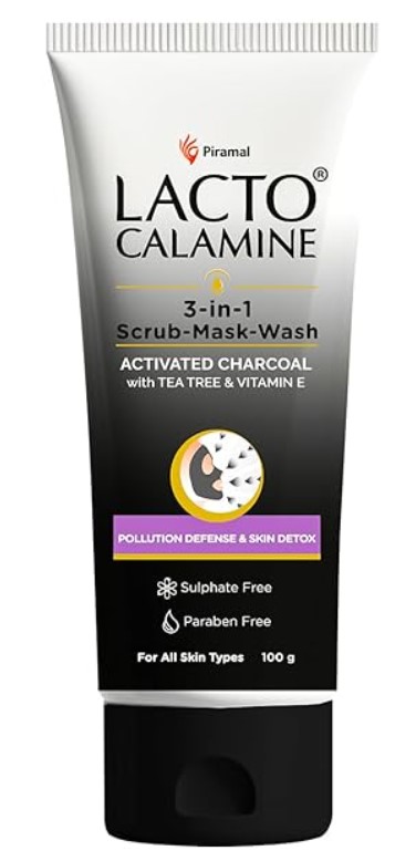 Lacto Calamine 3-in-1 Charcoal Face Scrub-Mask-Wash
