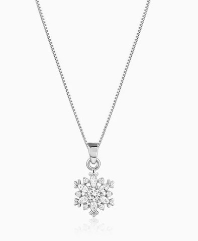 Silver Snowflake Pendant With Box Chain