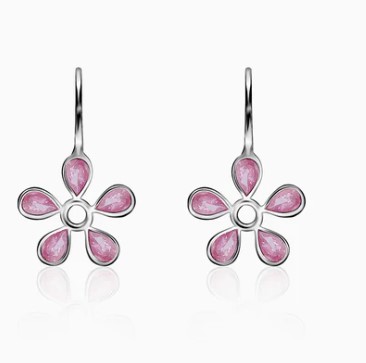 Silver Pink Dahlia Earrings