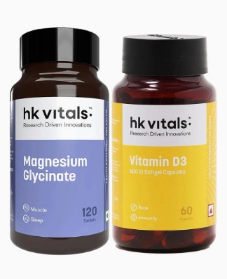 HK Vitals Magnesium Glycinate 120 Tabs & Vitamin D3 60 caps Combo