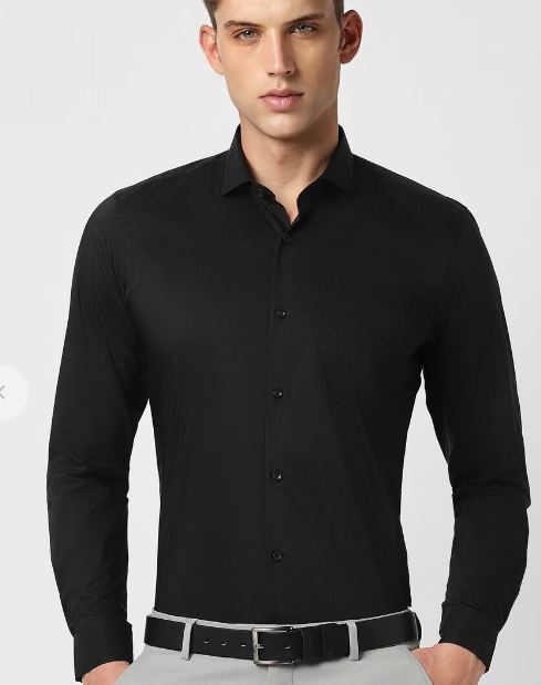 Men Black Slim Fit Formal Full Sleeves Formal Shirt