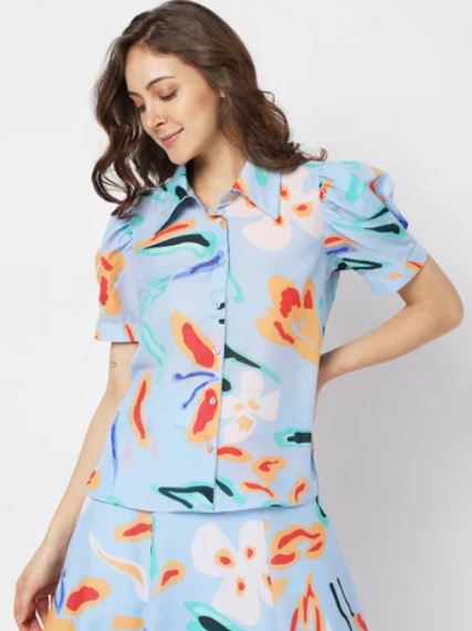 Blue Abstract Print Co-Ord Shirt