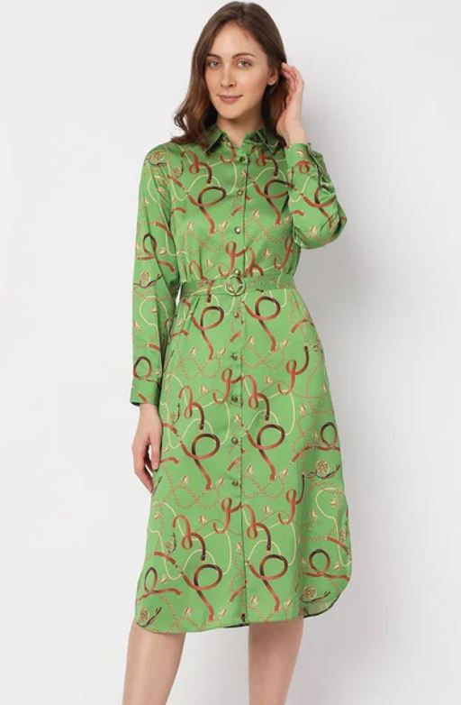 Green Printed Shirt Dress