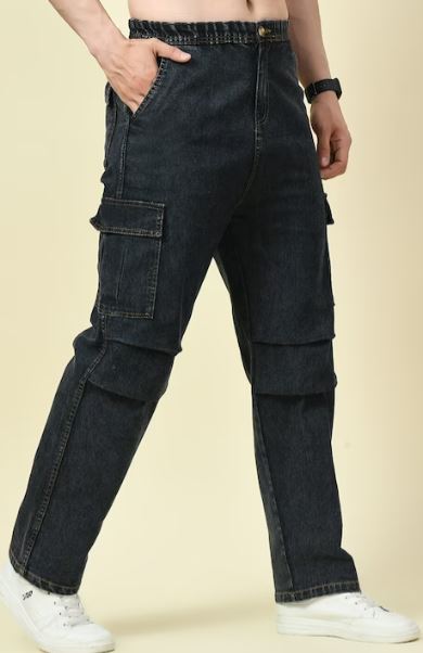 Men Loose Fit High-Rise Cotton Cargos Trousers