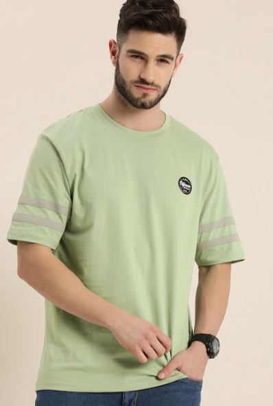Round Neck Drop-Shoulder Sleeves Cotton Loose T-shirt
