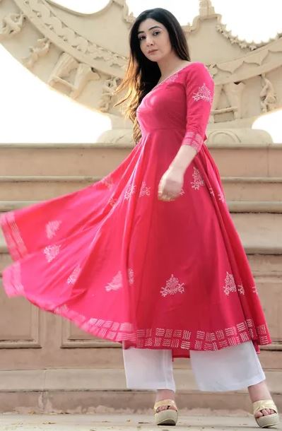 Indi Inside Block Printed Anarkali Pink Kurta