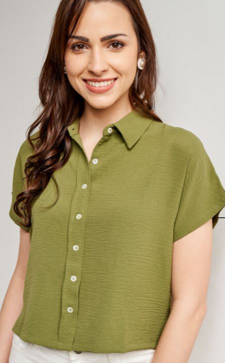 Olive Loose Fit Shirt Style Top
