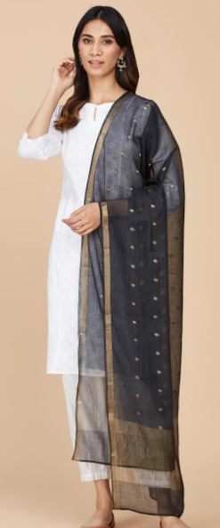 Black Cotton Silk Woven Dupatta