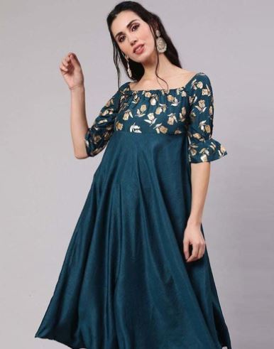 Aks Blue Printed Anarkali Kurta