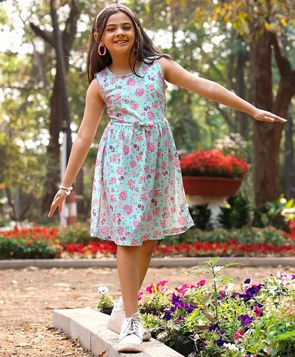 Hola Bonita Knit Sleeveless Floral Print Frock