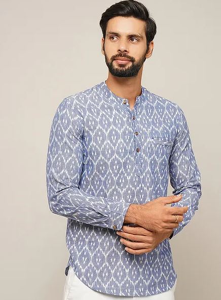 Blue Ikat Cotton Very Short Kurta