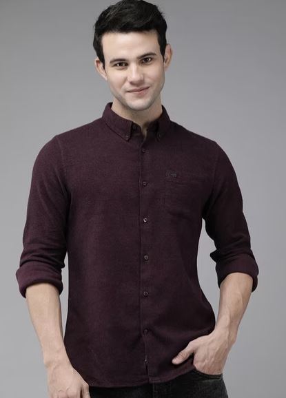 Textured Slim Fit Shirt with Patch Pocket