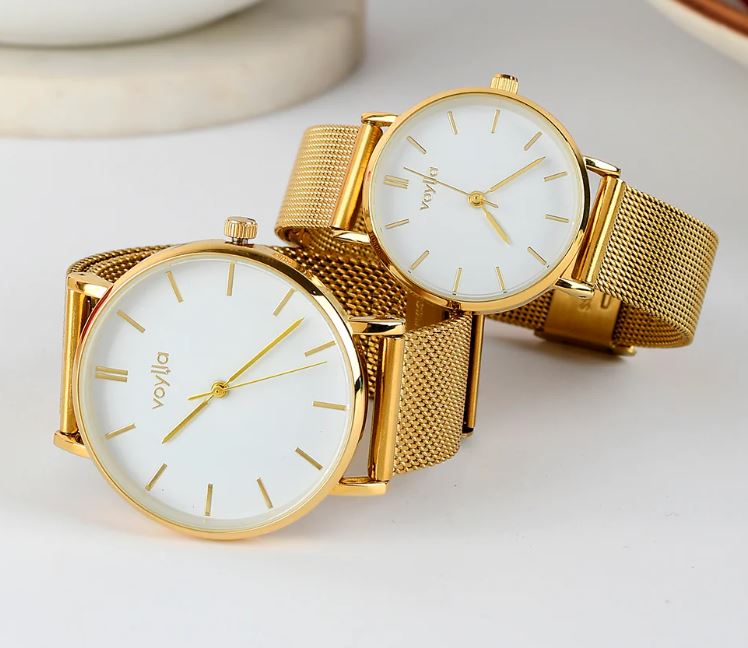 Yellow Gold Mesh Strap Couple Watches