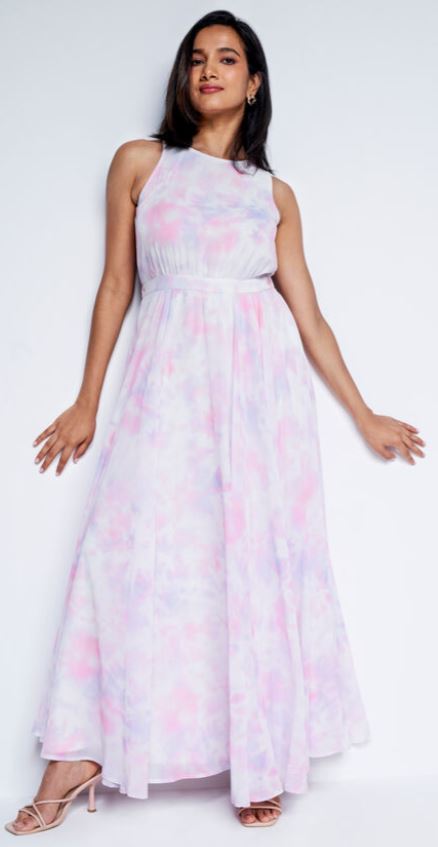 Purple Tie and Dye Flared Gown