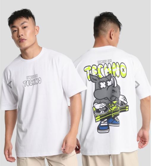 Hungry for Techno Printed Oversized T-shirt for Men