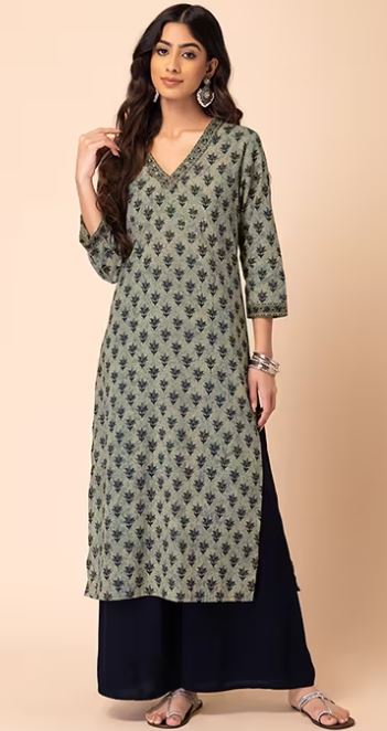 Grey Boota Print Cotton Kurta