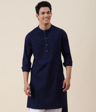 NUIndian Blue Cotton Abstract Slim Fit Long Kurta