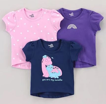Doodle Poodle Half Sleeves Tops Multiprint Pack of 3