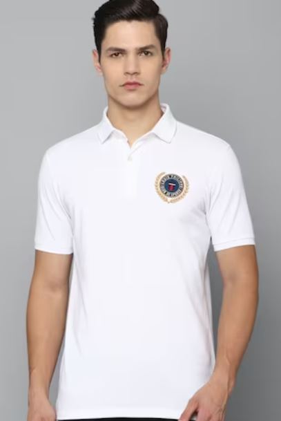 Men White Solid Polo Neck T-Shirt