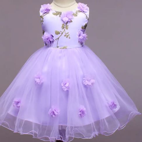 Girls Lavender Sleeveless Floral Applique Party Dress