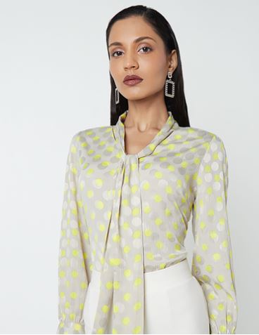 Wardrobe by Westside Beige Polkadot Print Marks Blouse