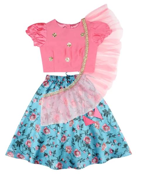 Girls Self Design Lehnga Choli Set With Dupatta