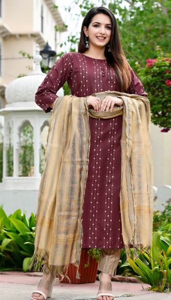 Wine Woven Cotton Suit