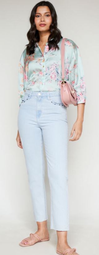 Light Blue Solid Straight Bottom