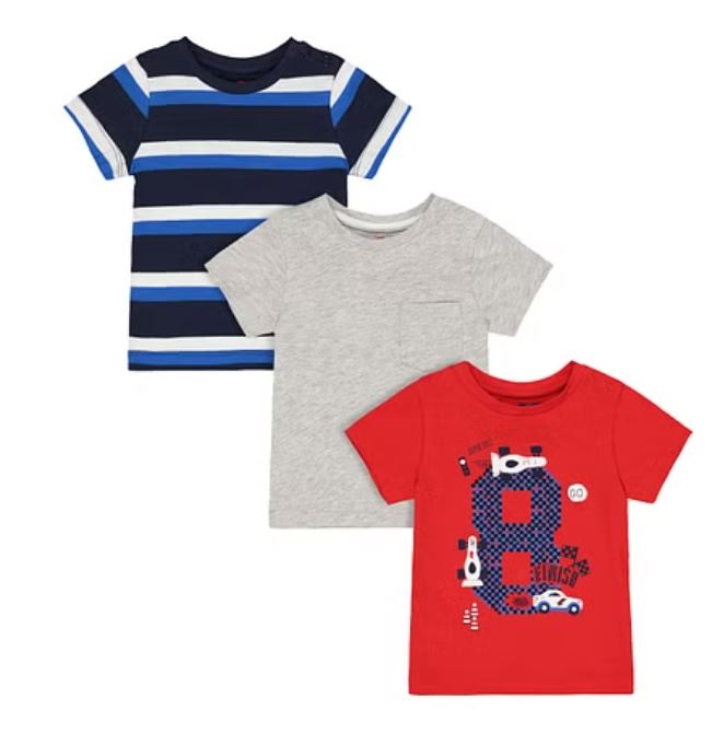 Boys Half Sleeves T-Shirt Car Print & Stripe