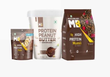 MuscleBlaze High Protein Muesli 1 kg & Peanut Butter 1 Kg & Oats 100 g Combo